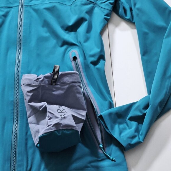 RAB Kinetic Plus Jacket Women XS Teal Proflex Hooded Waterproof Rain Wind QFT-87 - Picture 12 of 16